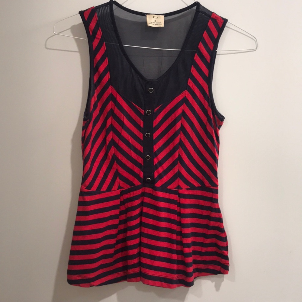 Pins and needles red and blue striped sheer blouse